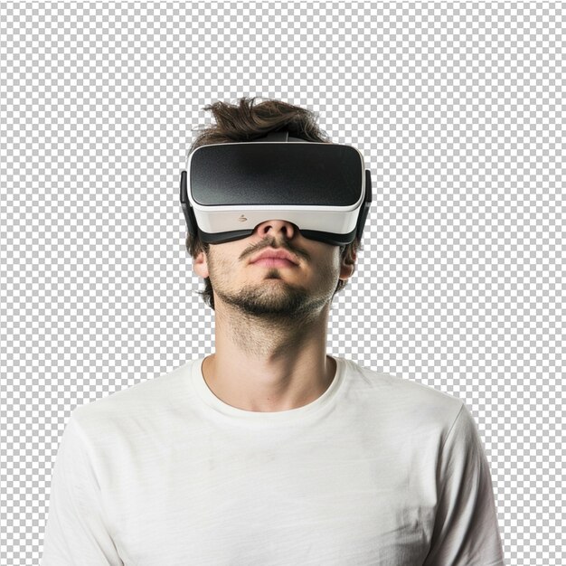 PSD homem em capacete de realidade virtual