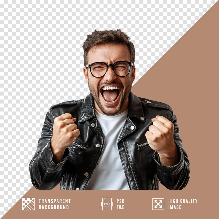 PSD homem entusiasmado comemorando o sucesso