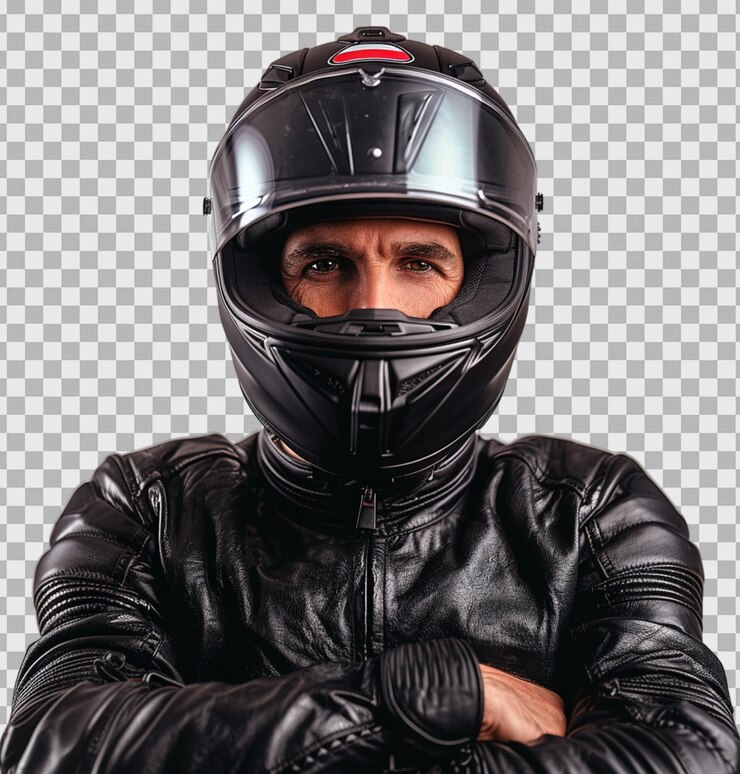 PSD homem equatoriano com um capacete de motocicleta isolado em fundo branco