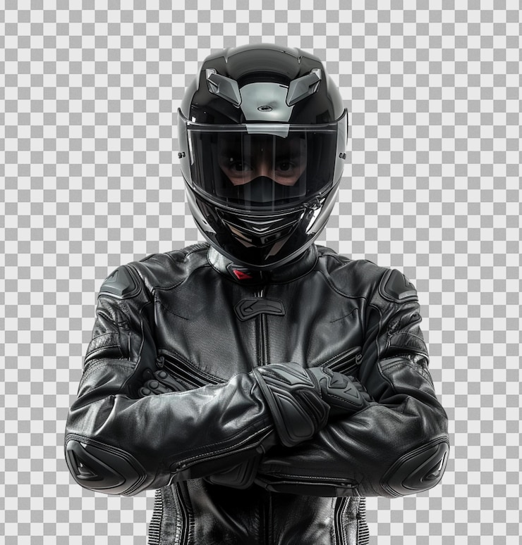 PSD homem equatoriano com um capacete de motocicleta isolado em fundo branco
