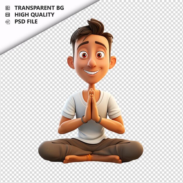 PSD homem europeu yoga 3d estilo de desenho animado isola de fundo branco