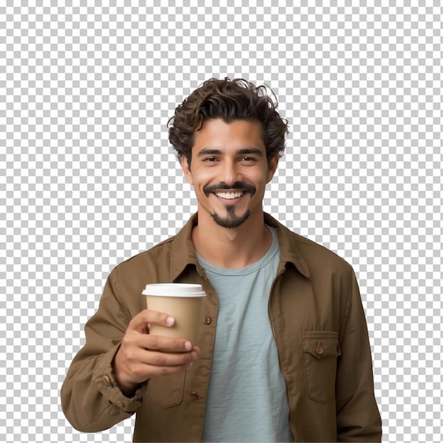 PSD homem feliz com café e ir