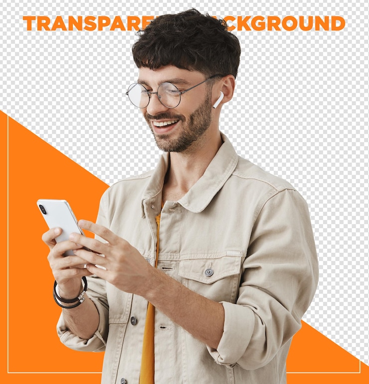PSD homem feliz com óculos a brincar no telemóvel