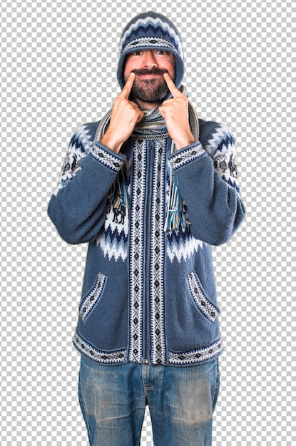 PSD homem feliz com roupas de inverno