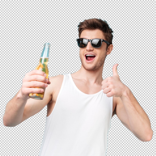 Homem feliz mostrando o polegar para cima
