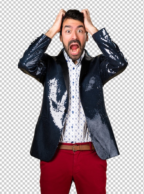 Homem frustrado com jaqueta