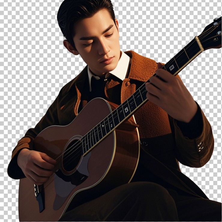 PSD homem guitarrista tocando guitarra em fundo transparente