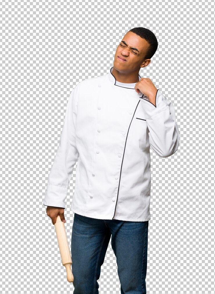 PSD homem jovem afro-americano chef com expressão cansado e doente