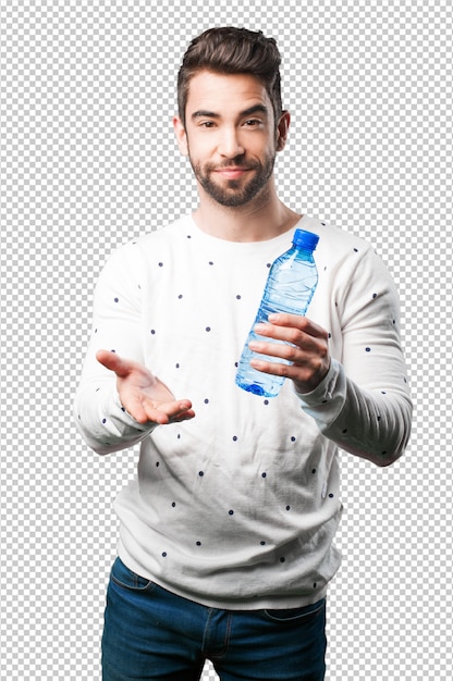 Homem jovem, segurando, garrafa água