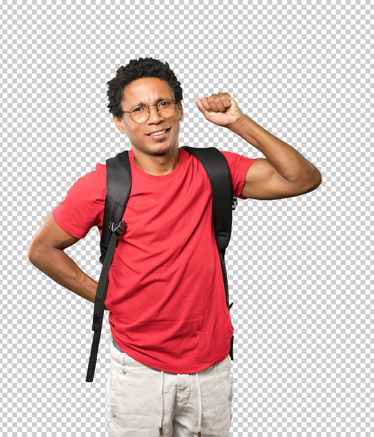 PSD homem jovem sério, fazendo um gesto de força