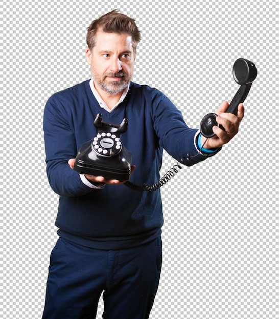 Homem maduro, oferecendo, um, telefone