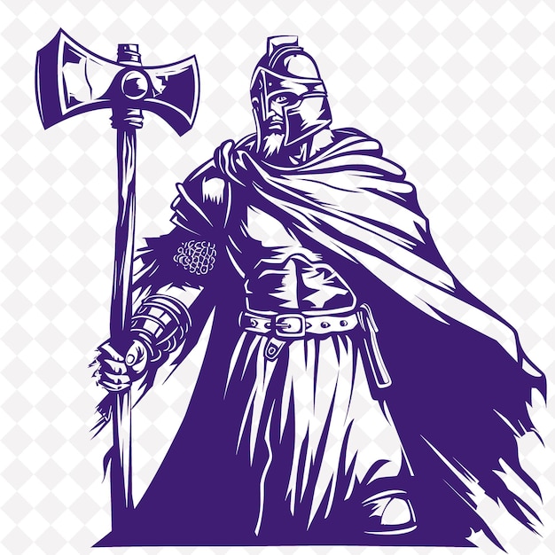 PSD homem-martelo de guerra medieval com um martelo de guerra com uma forma de personagem de guerreiro medieval determinada