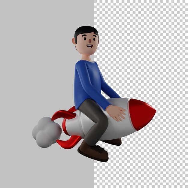 PSD homem montando um foguete 3d render 3d personagem