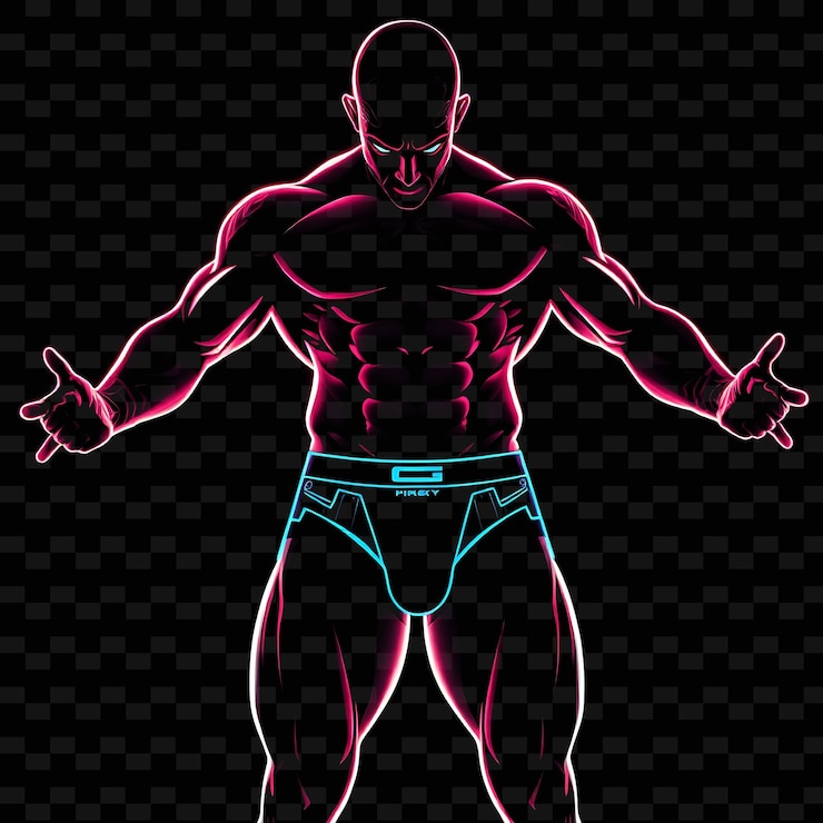 PSD homem musculoso em calções neon techwear design de arte com cores escuras tema decorado com techwear patte