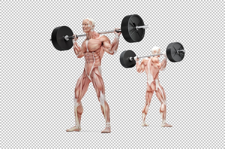 PSD homem musculoso segurando uma barra nos ombros