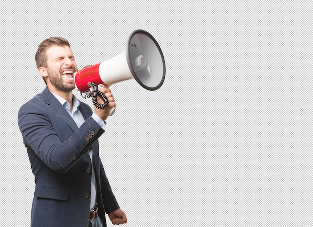 Homem negócios, com, megafone