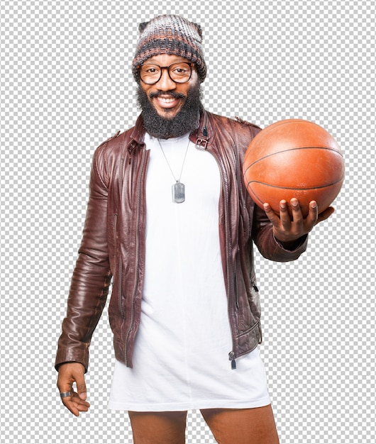 PSD homem negro brincando com uma bola de basquete