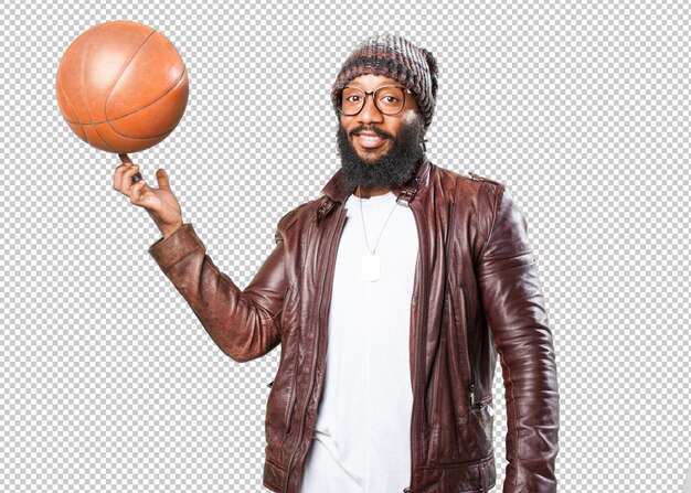 Homem negro brincando com uma bola de basquete