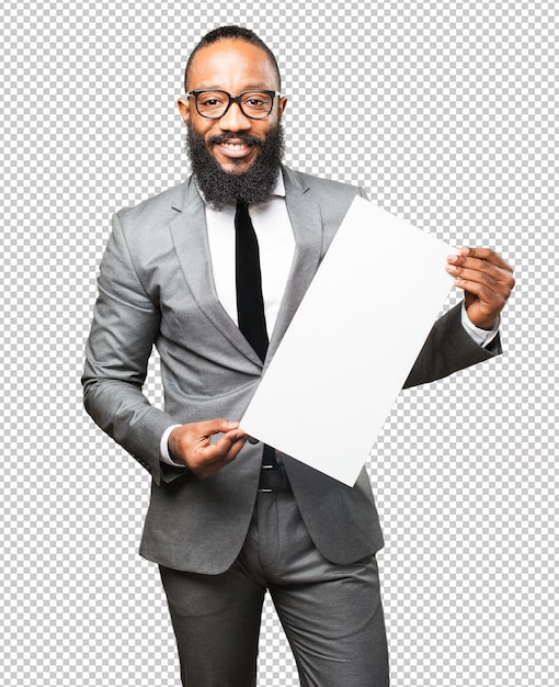 homem negro segurando um cartaz