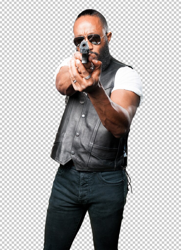 PSD homem negro usando uma arma pop