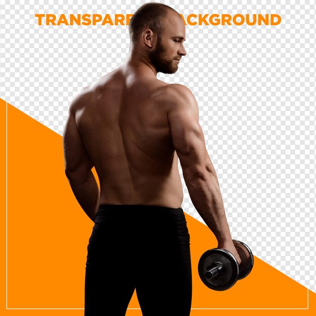 Homem no ginásio levantando pesos com fundo transparente