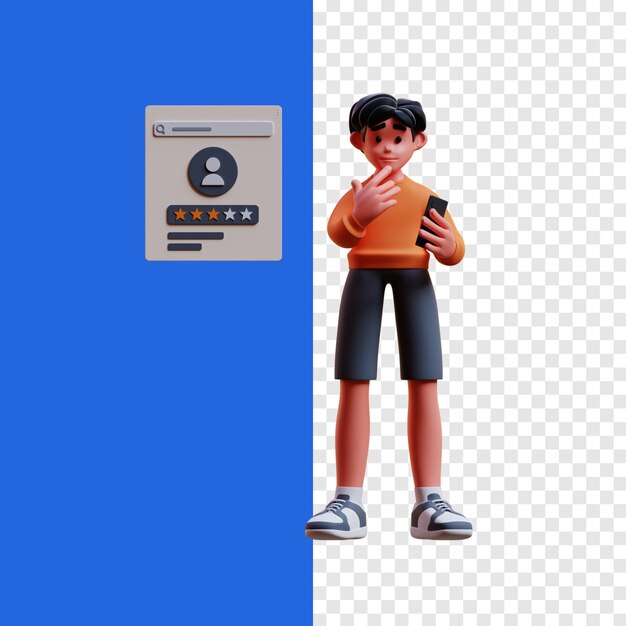 PSD homem olhando para a ilustração 3d do perfil do vendedor