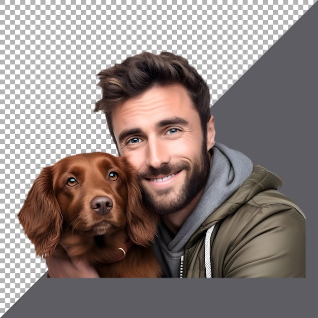 Homem png posa sobre fundo branco com um cão ai gerado