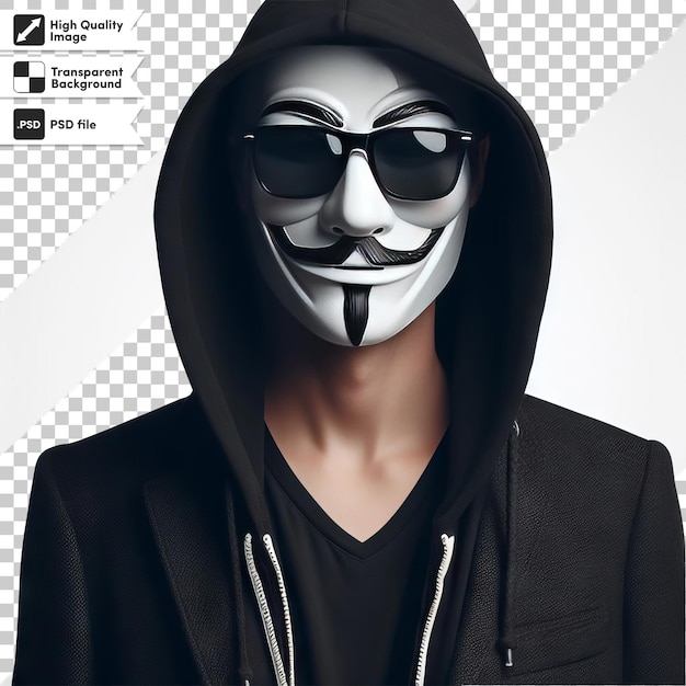 PSD homem psd com máscara anônima em fundo transparente com camada de máscara editável