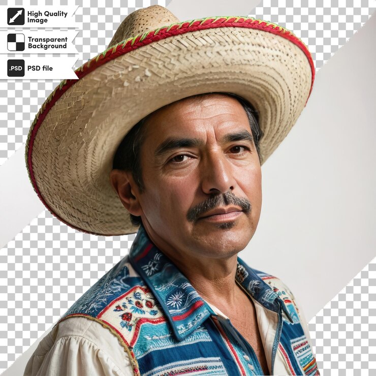 PSD homem psd com sombrero em fundo transparente com camada de máscara editável