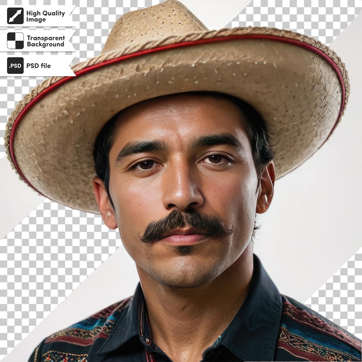 PSD homem psd com sombrero em fundo transparente com camada de máscara editável