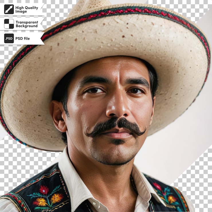 PSD homem psd com sombrero em fundo transparente com camada de máscara editável