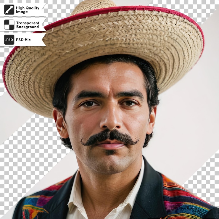 PSD homem psd com sombrero em fundo transparente com camada de máscara editável
