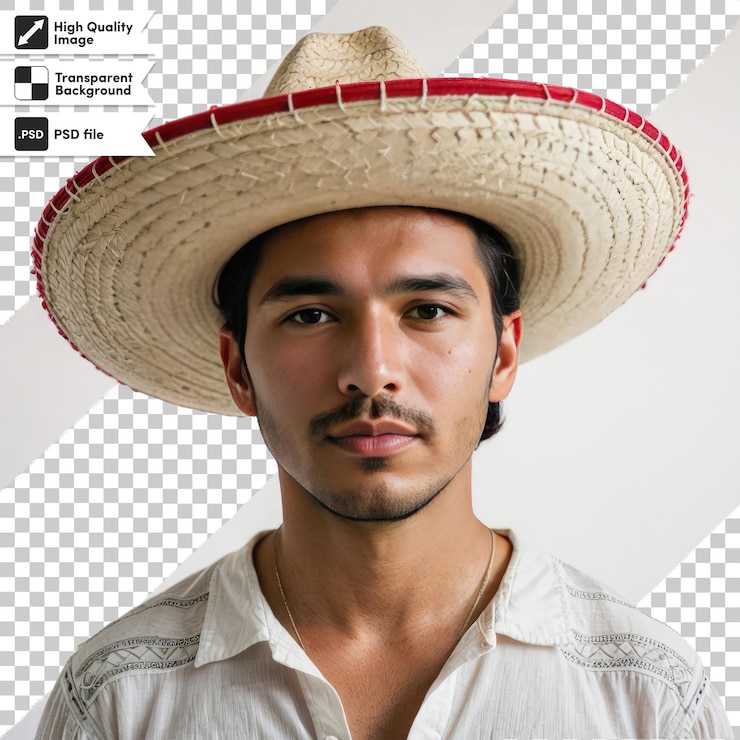 PSD homem psd com sombrero em fundo transparente com camada de máscara editável