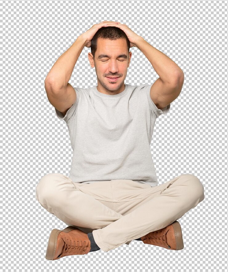 PSD homem quieto fazendo um gesto de relaxamento