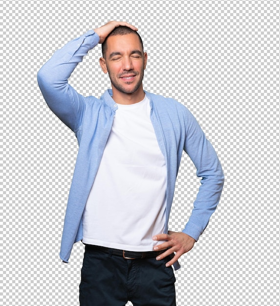 Homem quieto fazendo um gesto de relaxamento