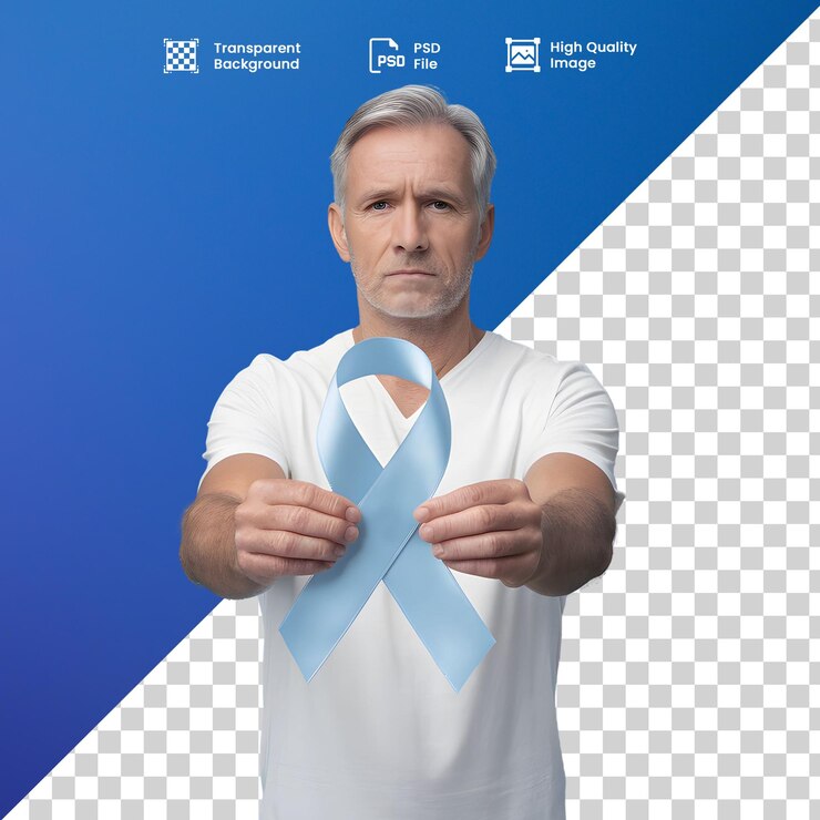 PSD homem segurando fita azul com fundo transparente novembro azul