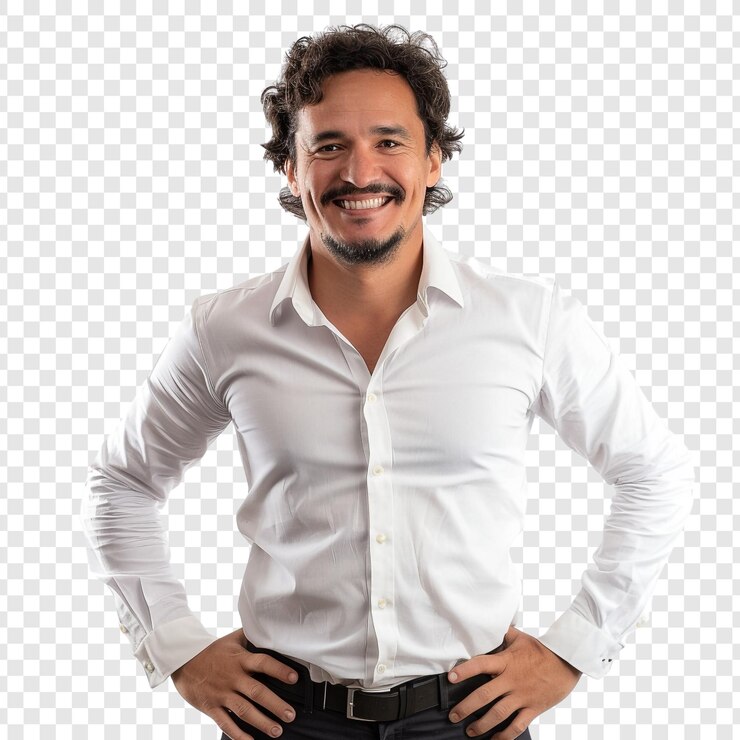 PSD homem sorridente de camisa branca