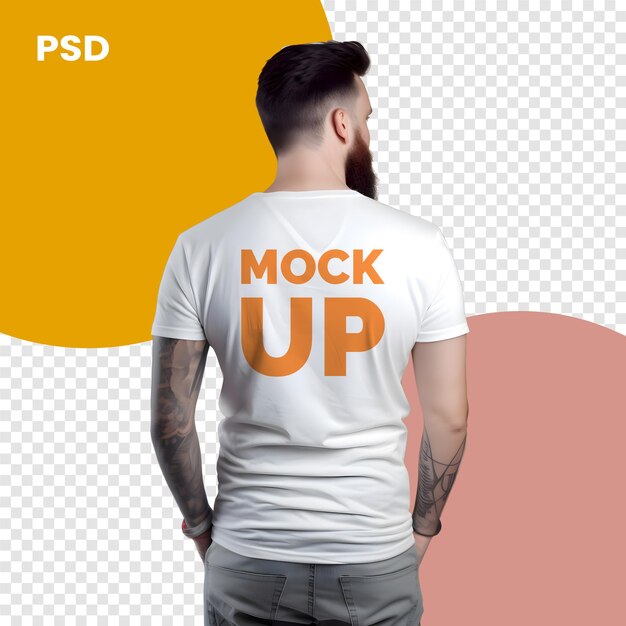 PSD homem tatuado em camisa branca mockup para design psd mockup