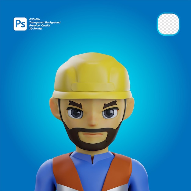 PSD homem trabalhador vestindo roupas de construção avatar 3d