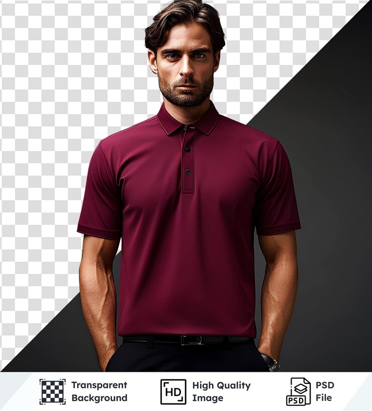 PSD homem usa uma camisa polo castanha de alta qualidade imagem transparente de roupas