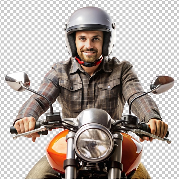 PSD homem usando um capacete e dirigindo uma motocicleta em fundo transparente