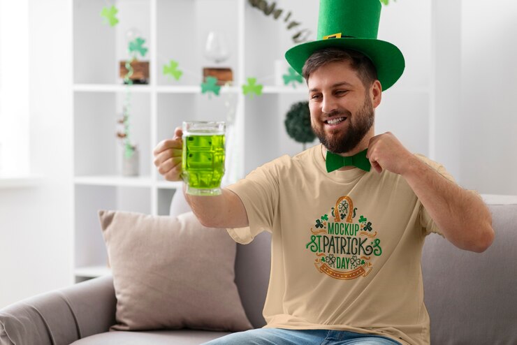 PSD homem vestindo uma maquiagem de camiseta do dia de são patrício