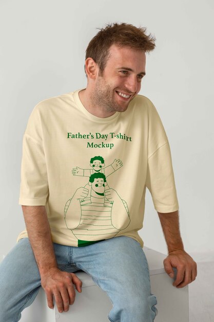 PSD homem vestindo uma maquiagem de camiseta do dia do pai