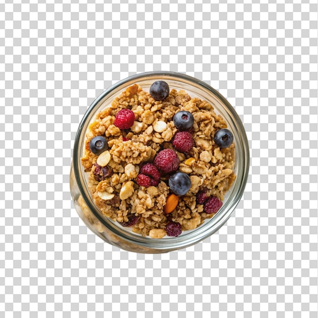 Homemade Granola auf Holz-Topp-View isoliert auf durchsichtigem Hintergrund