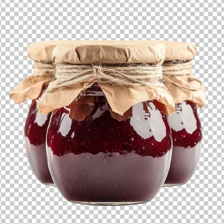 PSD homemade jam in glass canning jars isolated on transparent background