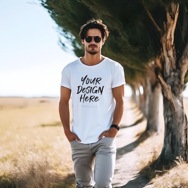 PSD homens bella canvas t-shirt branco mockup