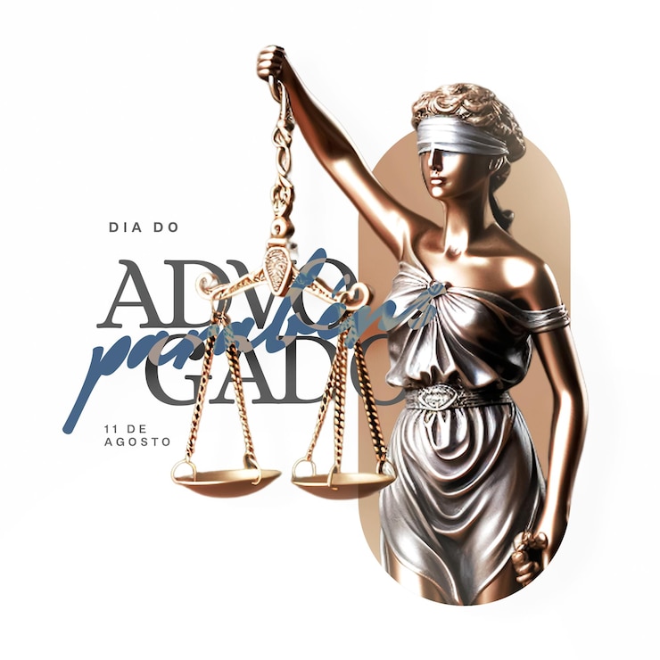 PSD hommage à la journée des avocats avec des balances, des yeux bandés et un modèle de poteau de statue en or