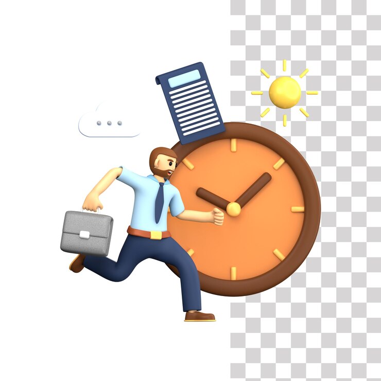 PSD l'homme 3d se dépêche de travailler