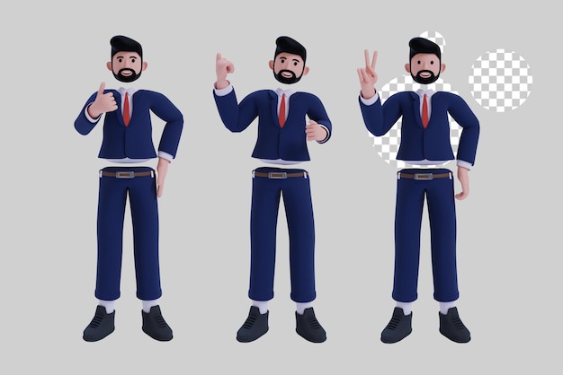 homme d'affaires 3d dans différentes situations