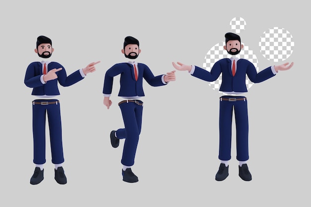 homme d'affaires 3d dans différentes situations